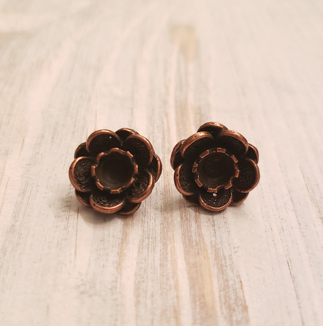 Rose bezel earrings - bronze