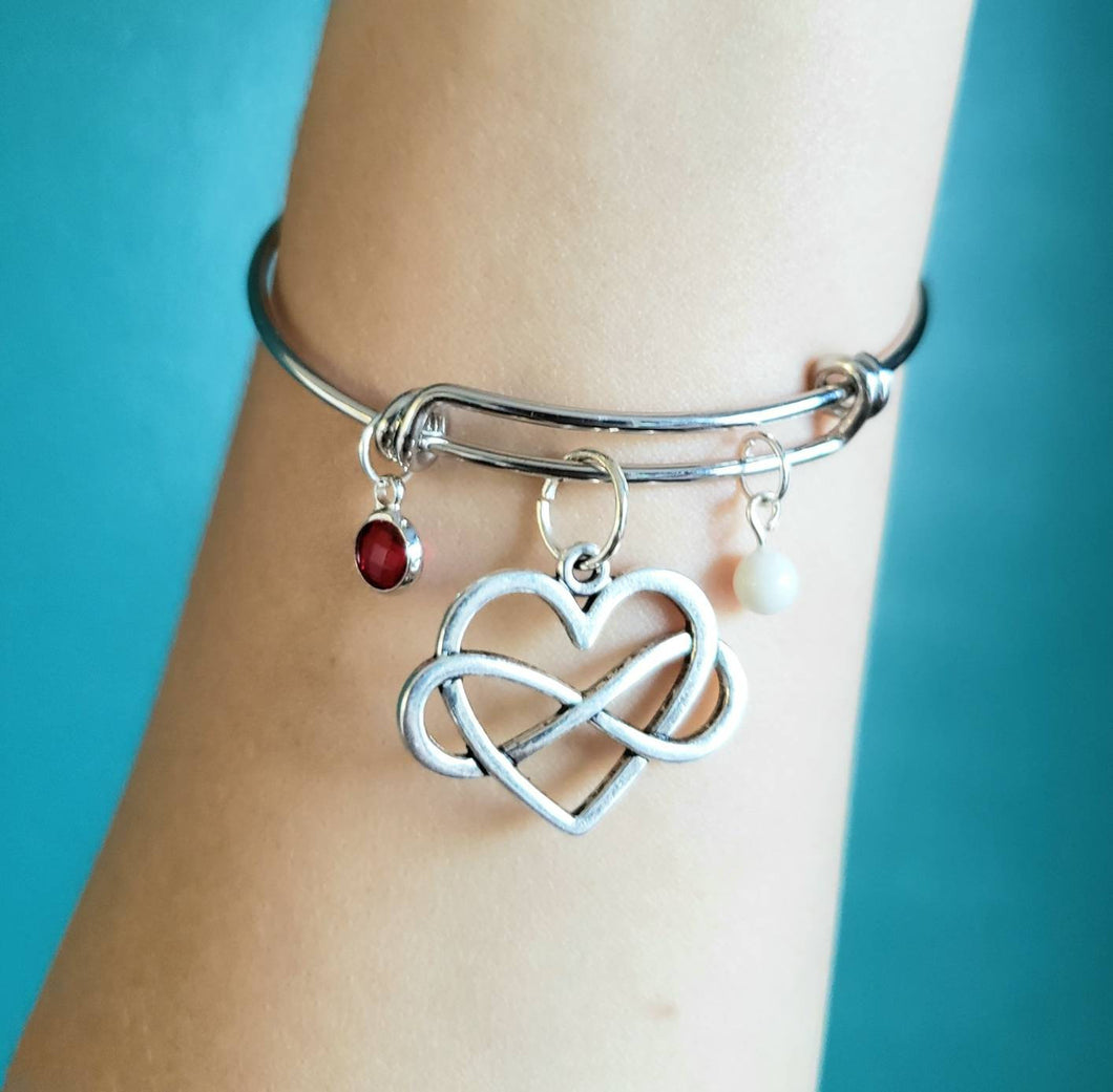 Adjustable Infiniti Heart Charm Bracelet